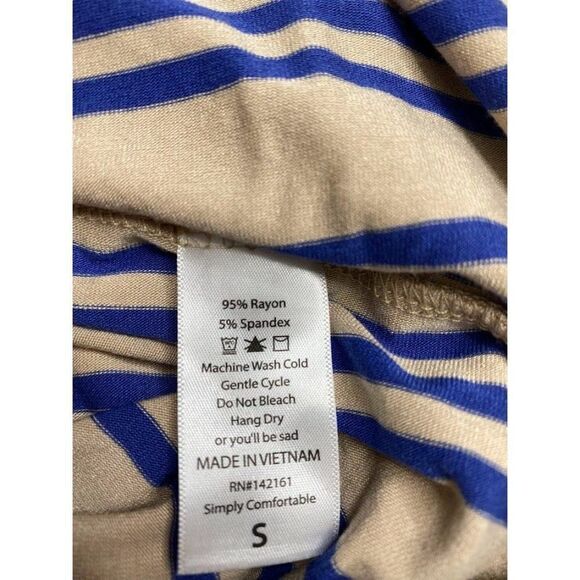 LuLaRoe Julia Beige Blue Stripe Bodycon Stretch Soft‎ Dress Small NEW - Picture 5 of 5